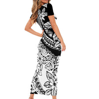 Polynesia Family Matching Short Sleeve Bodycon Dress and Hawaiian Shirt Polynesian Tropical Flowers Black Pastel Vibes - Wonder Print Shop