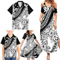 Polynesia Family Matching Summer Maxi Dress and Hawaiian Shirt Polynesian Tropical Flowers Black Pastel Vibes - Wonder Print Shop