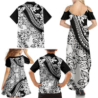 Polynesia Family Matching Summer Maxi Dress and Hawaiian Shirt Polynesian Tropical Flowers Black Pastel Vibes - Wonder Print Shop