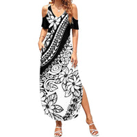 Polynesia Family Matching Summer Maxi Dress and Hawaiian Shirt Polynesian Tropical Flowers Black Pastel Vibes - Wonder Print Shop