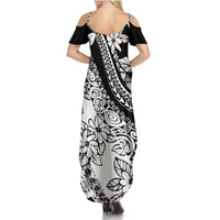 Polynesia Family Matching Summer Maxi Dress and Hawaiian Shirt Polynesian Tropical Flowers Black Pastel Vibes - Wonder Print Shop