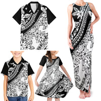 Polynesia Family Matching Tank Maxi Dress and Hawaiian Shirt Polynesian Tropical Flowers Black Pastel Vibes - Wonder Print Shop