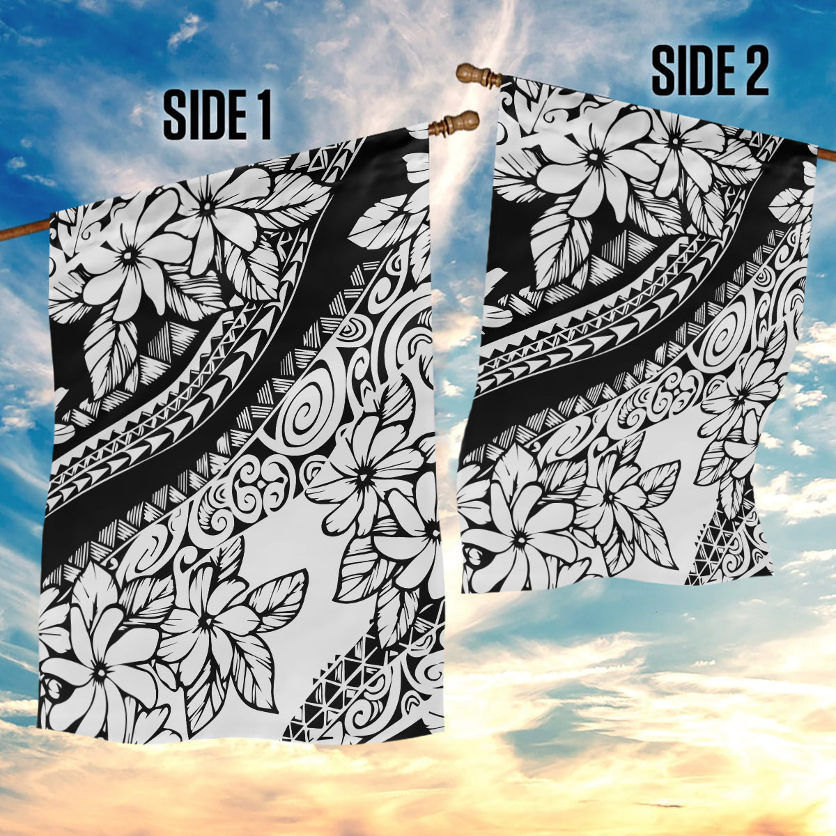 Polynesia Garden Flag Polynesian Tropical Flowers Black Pastel Vibes - Wonder Print Shop