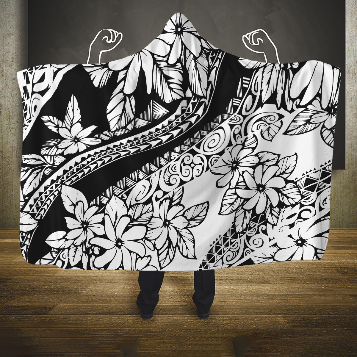 polynesia-hooded-blanket-polynesian-tropical-flowers-black-pastel-vibes