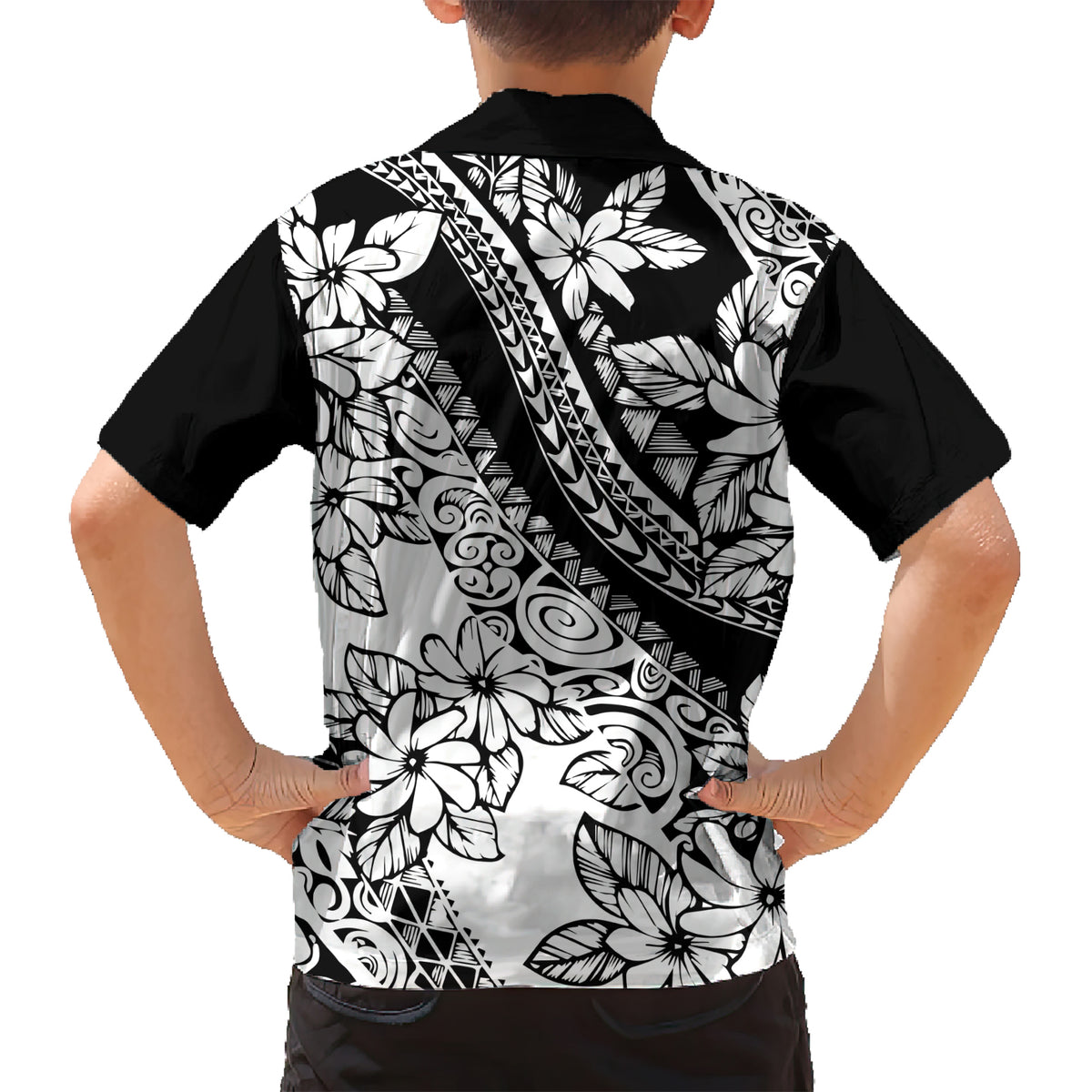 Polynesia Kid Hawaiian Shirt Polynesian Tropical Flowers Black Pastel Vibes - Wonder Print Shop