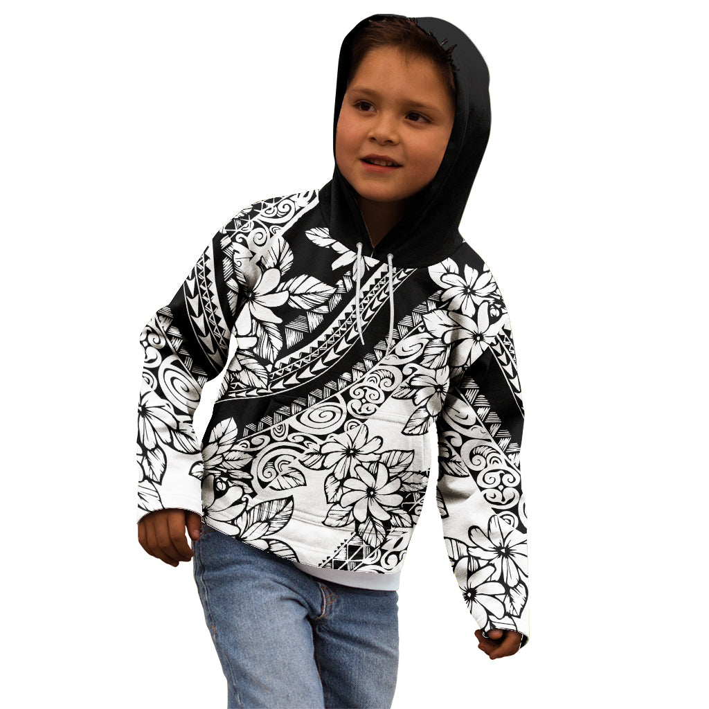 Polynesia Kid Hoodie Polynesian Tropical Flowers Black Pastel Vibes - Wonder Print Shop