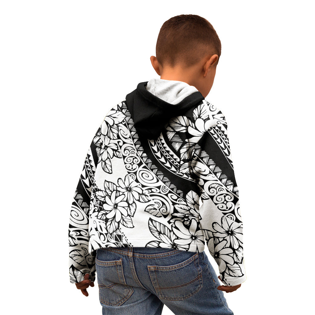 Polynesia Kid Hoodie Polynesian Tropical Flowers Black Pastel Vibes - Wonder Print Shop