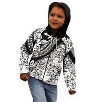 Polynesia Kid Hoodie Polynesian Tropical Flowers Black Pastel Vibes - Wonder Print Shop