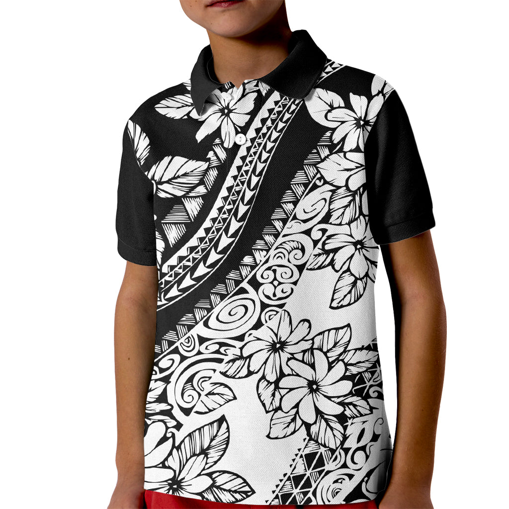 Polynesia Kid Polo Shirt Polynesian Tropical Flowers Black Pastel Vibes - Wonder Print Shop
