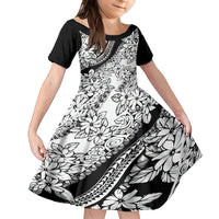 Polynesia Kid Short Sleeve Dress Polynesian Tropical Flowers Black Pastel Vibes - Wonder Print Shop