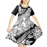 Polynesia Kid Short Sleeve Dress Polynesian Tropical Flowers Black Pastel Vibes - Wonder Print Shop