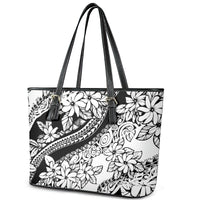 Polynesia Leather Tote Bag Polynesian Tropical Flowers Black Pastel Vibes - Wonder Print Shop