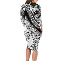 Polynesia Long Sleeve Bodycon Dress Polynesian Tropical Flowers Black Pastel Vibes - Wonder Print Shop