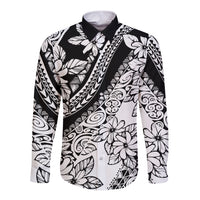 Polynesia Long Sleeve Button Shirt Polynesian Tropical Flowers Black Pastel Vibes - Wonder Print Shop