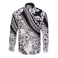 Polynesia Long Sleeve Button Shirt Polynesian Tropical Flowers Black Pastel Vibes - Wonder Print Shop