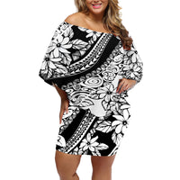 Polynesia Off Shoulder Short Dress Polynesian Tropical Flowers Black Pastel Vibes - Wonder Print Shop