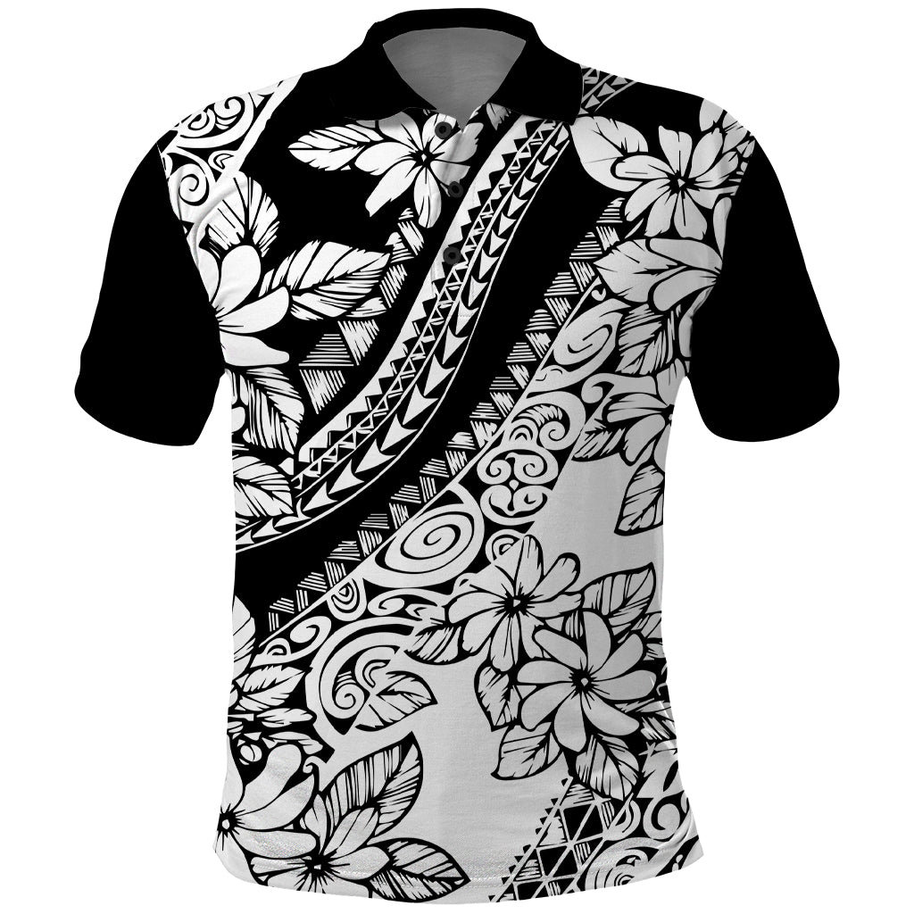 Polynesia Polo Shirt Polynesian Tropical Flowers Black Pastel Vibes - Wonder Print Shop