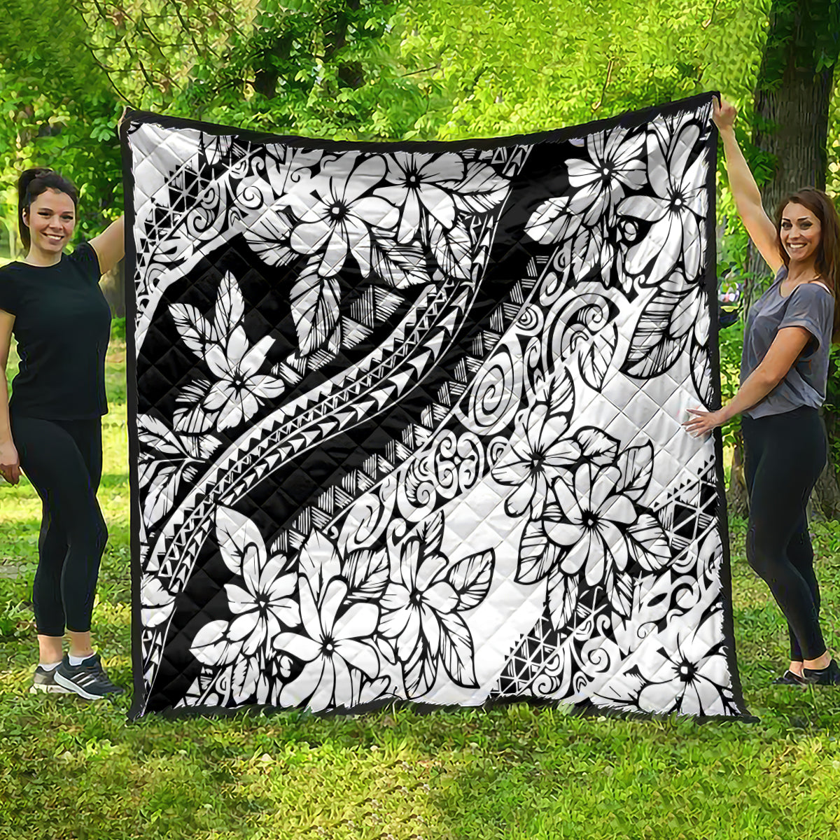 Polynesia Quilt Polynesian Tropical Flowers Black Pastel Vibes - Wonder Print Shop