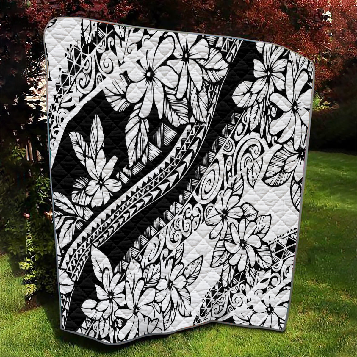 Polynesia Quilt Polynesian Tropical Flowers Black Pastel Vibes - Wonder Print Shop