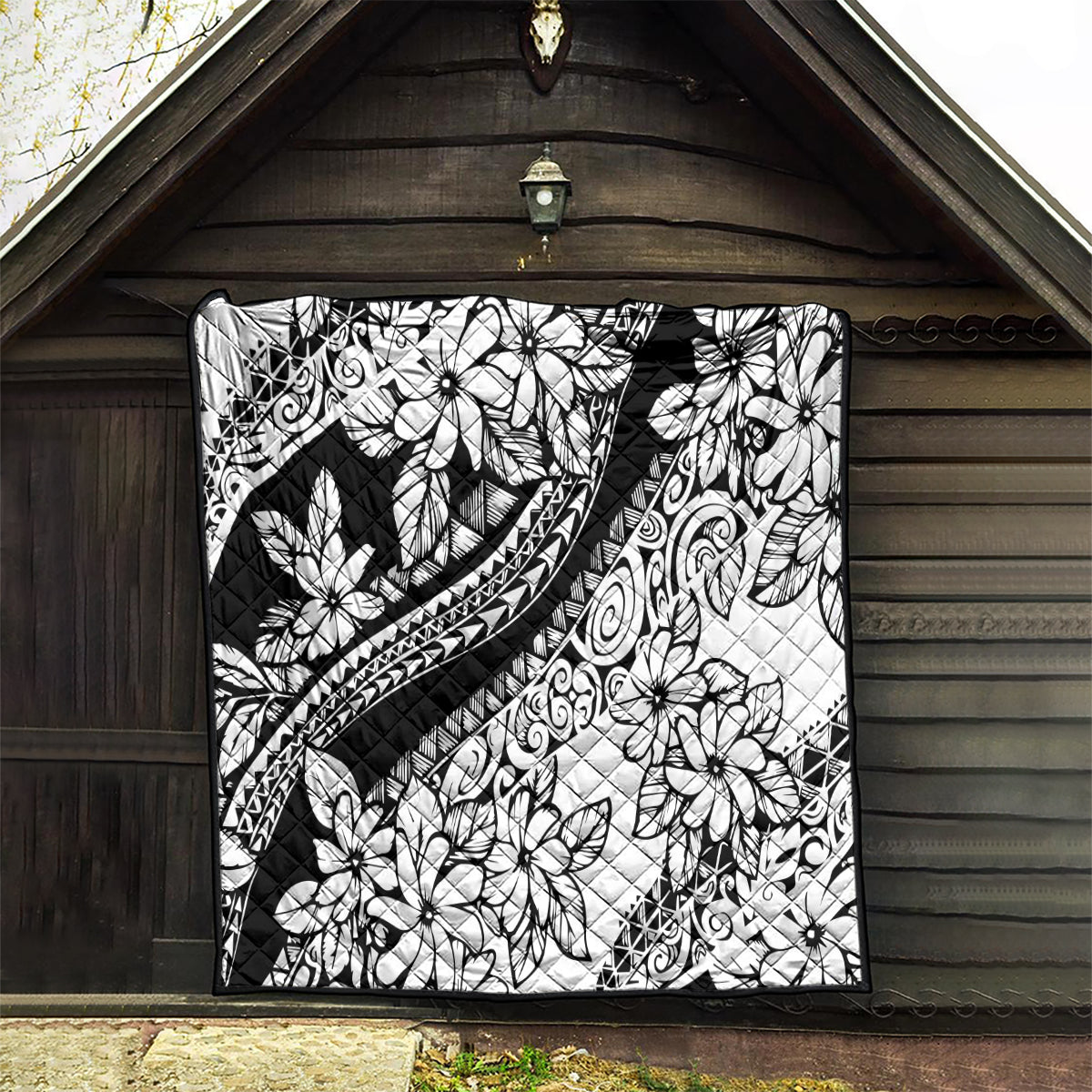 Polynesia Quilt Polynesian Tropical Flowers Black Pastel Vibes - Wonder Print Shop