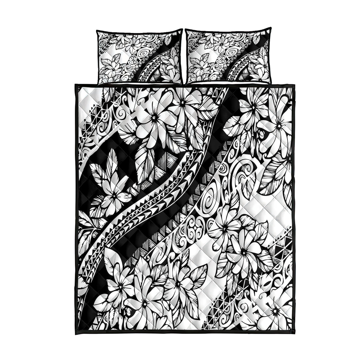 Polynesia Quilt Bed Set Polynesian Tropical Flowers Black Pastel Vibes - Wonder Print Shop
