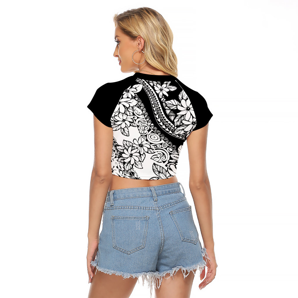 Polynesia Raglan Cropped T Shirt Polynesian Tropical Flowers Black Pastel Vibes - Wonder Print Shop