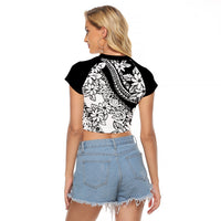 Polynesia Raglan Cropped T Shirt Polynesian Tropical Flowers Black Pastel Vibes - Wonder Print Shop