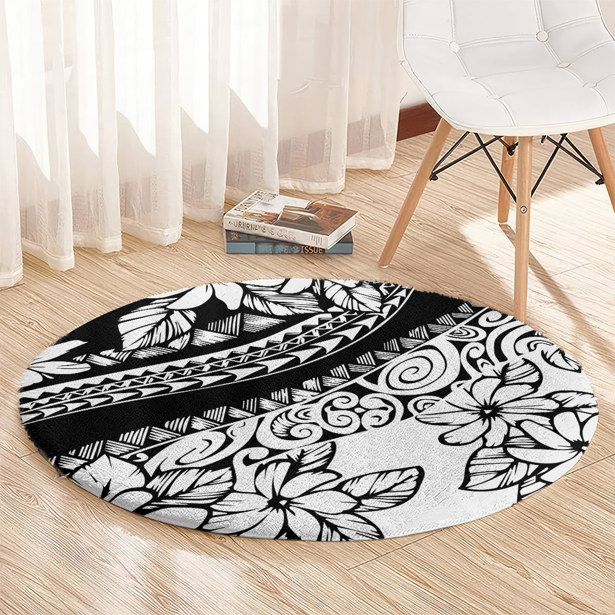 polynesia-round-carpet-polynesian-tropical-flowers-black-pastel-vibes