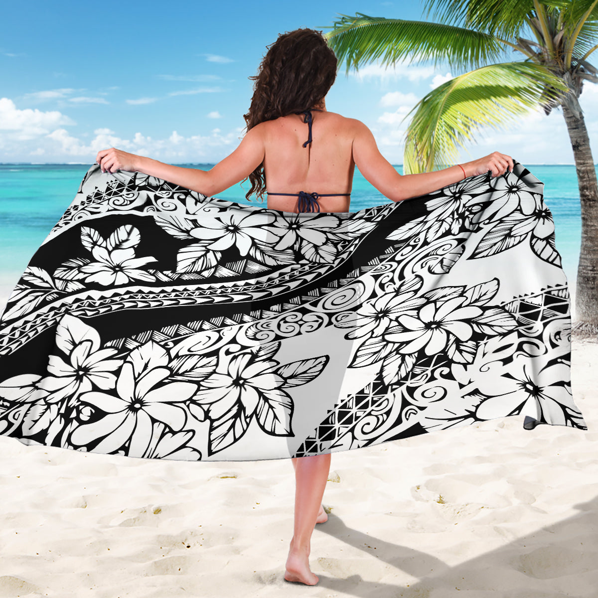 Polynesia Sarong Polynesian Tropical Flowers Black Pastel Vibes - Wonder Print Shop