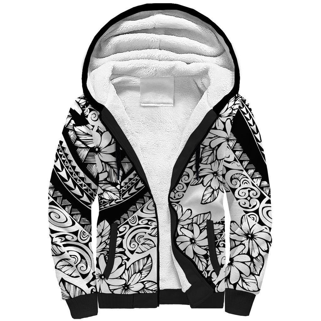 Polynesia Sherpa Hoodie Polynesian Tropical Flowers Black Pastel Vibes - Wonder Print Shop