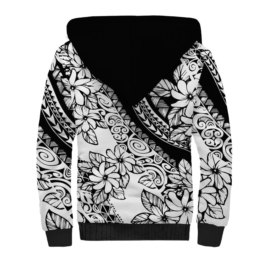 Polynesia Sherpa Hoodie Polynesian Tropical Flowers Black Pastel Vibes - Wonder Print Shop