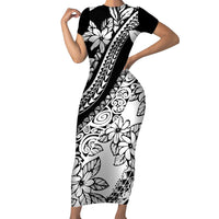 Polynesia Short Sleeve Bodycon Dress Polynesian Tropical Flowers Black Pastel Vibes - Wonder Print Shop