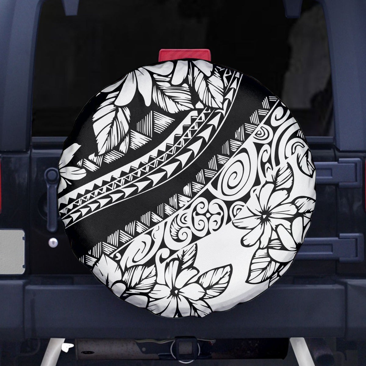 Polynesia Spare Tire Cover Polynesian Tropical Flowers Black Pastel Vibes - Wonder Print Shop