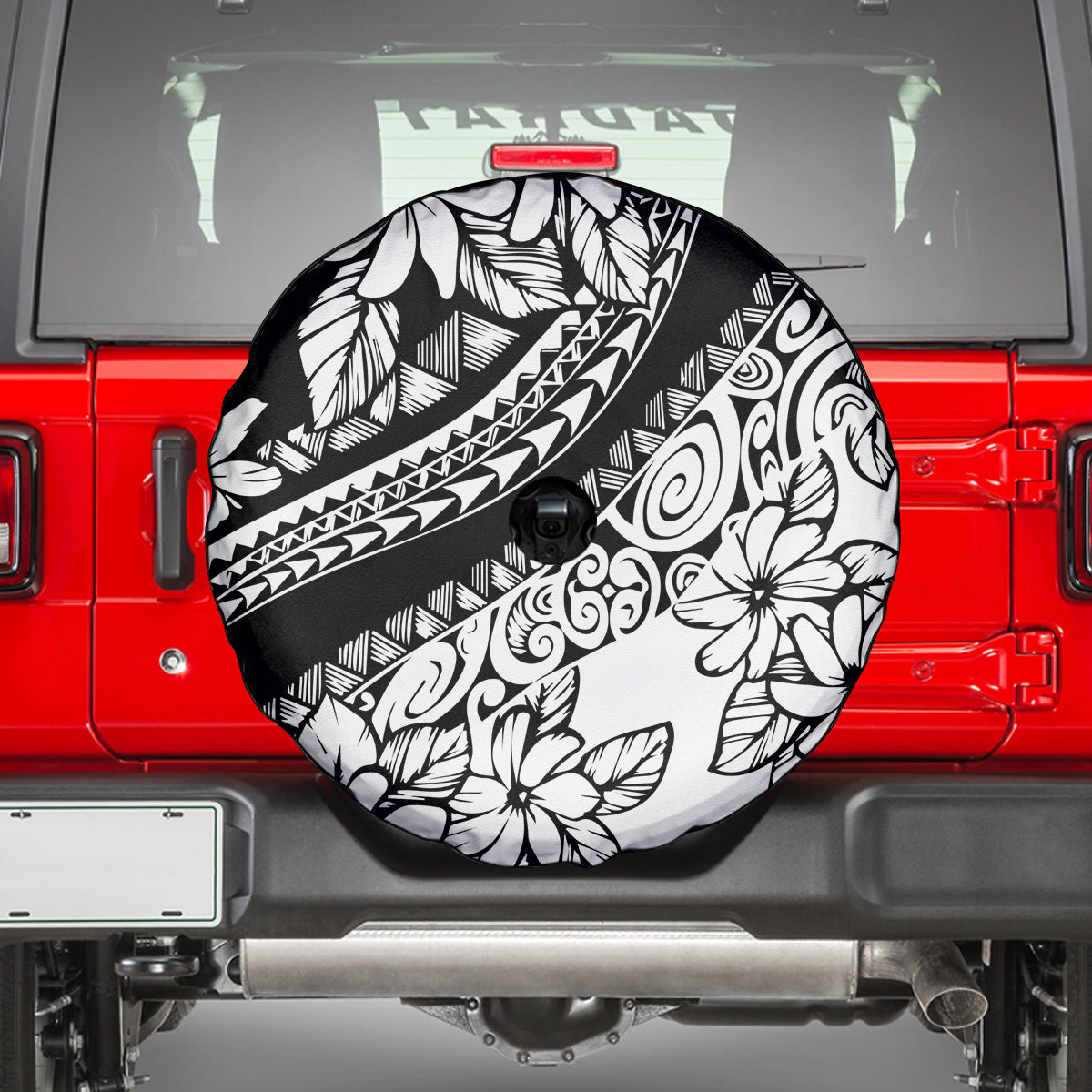 Polynesia Spare Tire Cover Polynesian Tropical Flowers Black Pastel Vibes - Wonder Print Shop