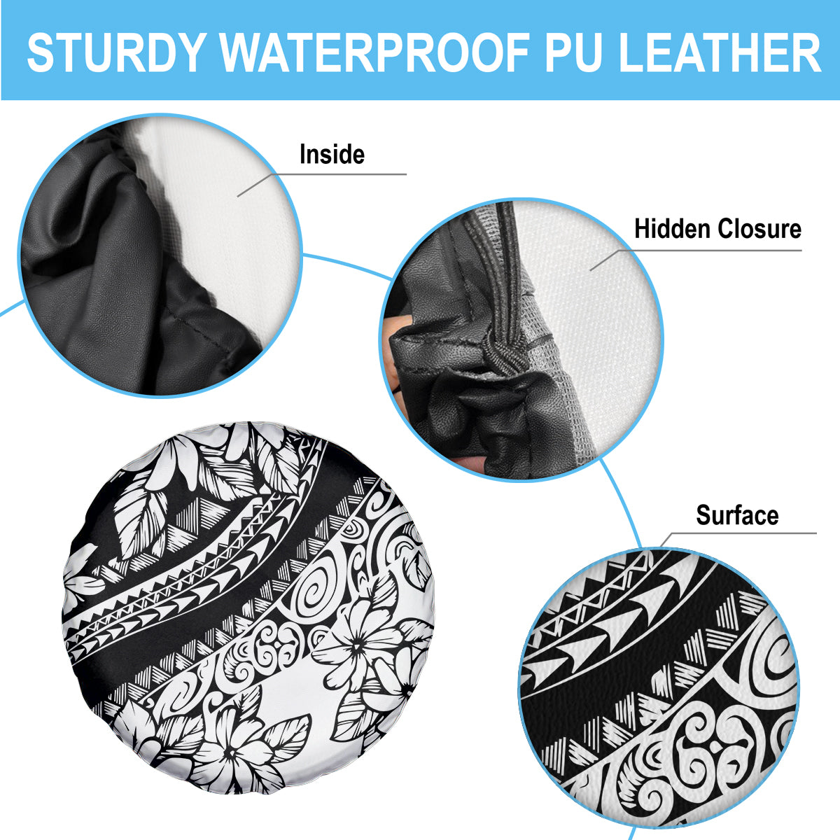 Polynesia Spare Tire Cover Polynesian Tropical Flowers Black Pastel Vibes - Wonder Print Shop