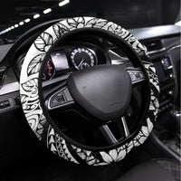 Polynesia Steering Wheel Cover Polynesian Tropical Flowers Black Pastel Vibes - Wonder Print Shop