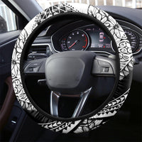 Polynesia Steering Wheel Cover Polynesian Tropical Flowers Black Pastel Vibes - Wonder Print Shop