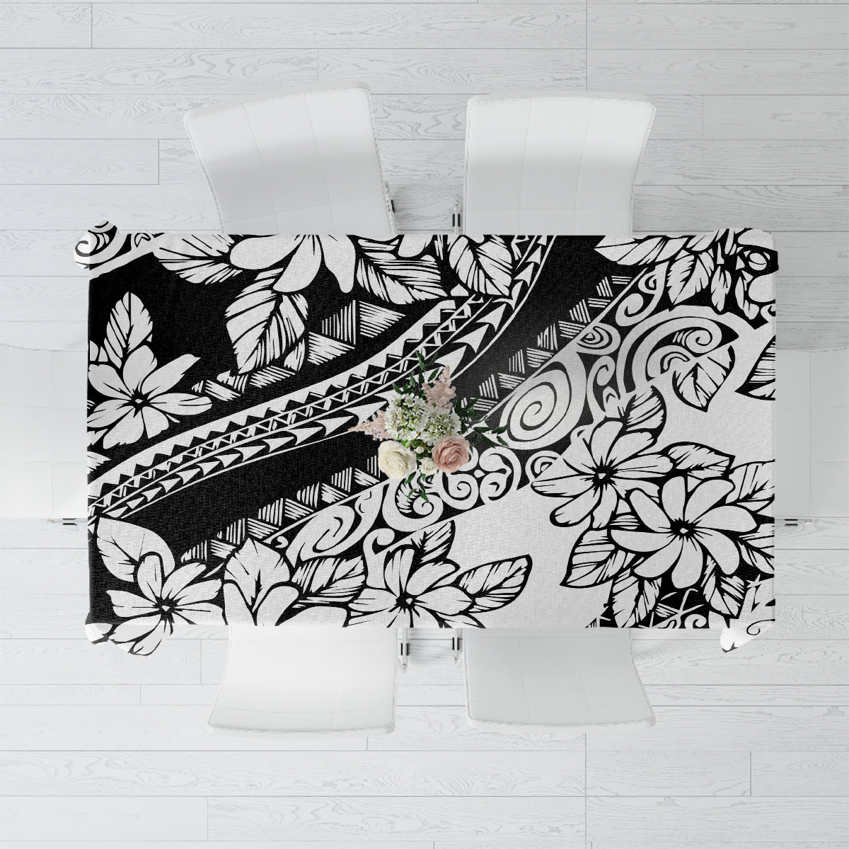 Polynesia Tablecloth Polynesian Tropical Flowers Black Pastel Vibes - Wonder Print Shop