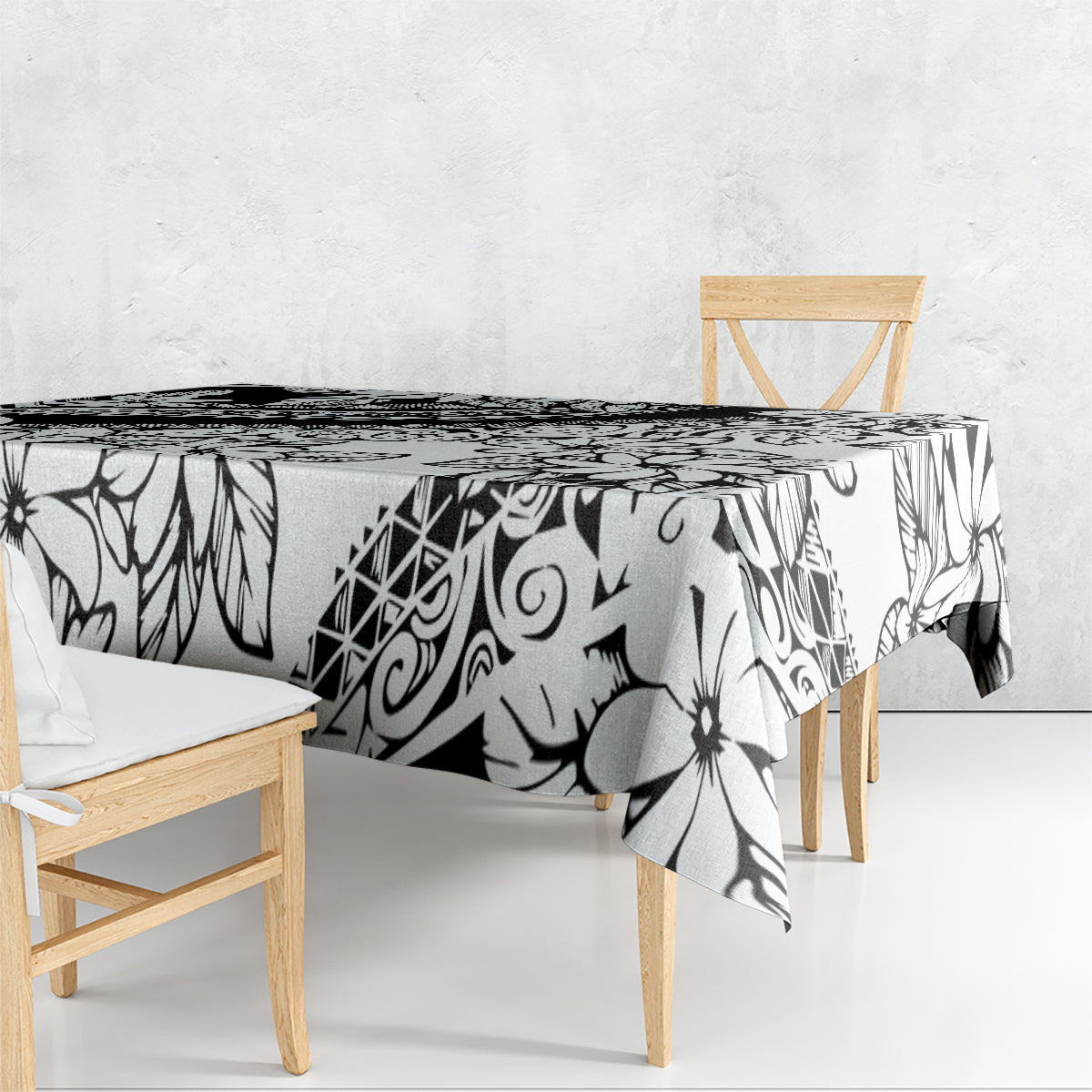 Polynesia Tablecloth Polynesian Tropical Flowers Black Pastel Vibes - Wonder Print Shop