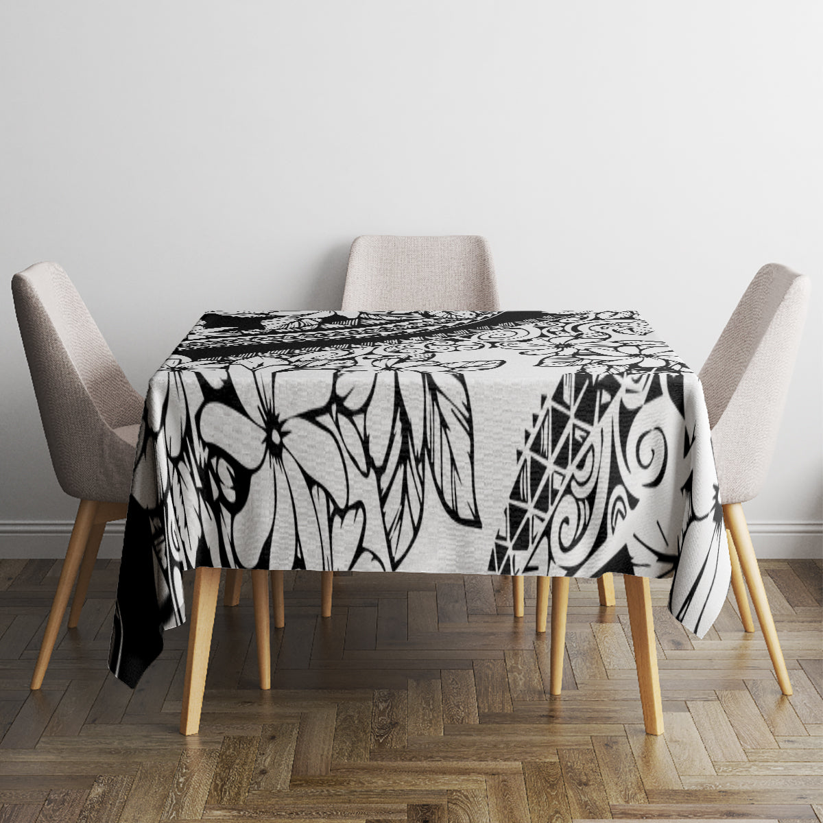 Polynesia Tablecloth Polynesian Tropical Flowers Black Pastel Vibes - Wonder Print Shop