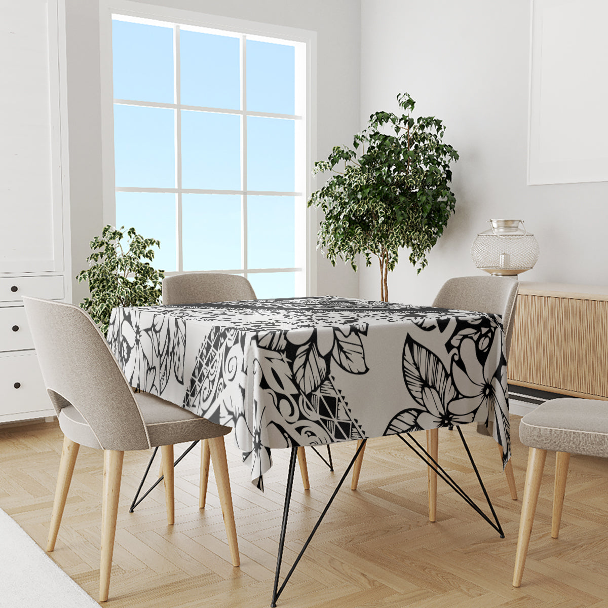 Polynesia Tablecloth Polynesian Tropical Flowers Black Pastel Vibes - Wonder Print Shop