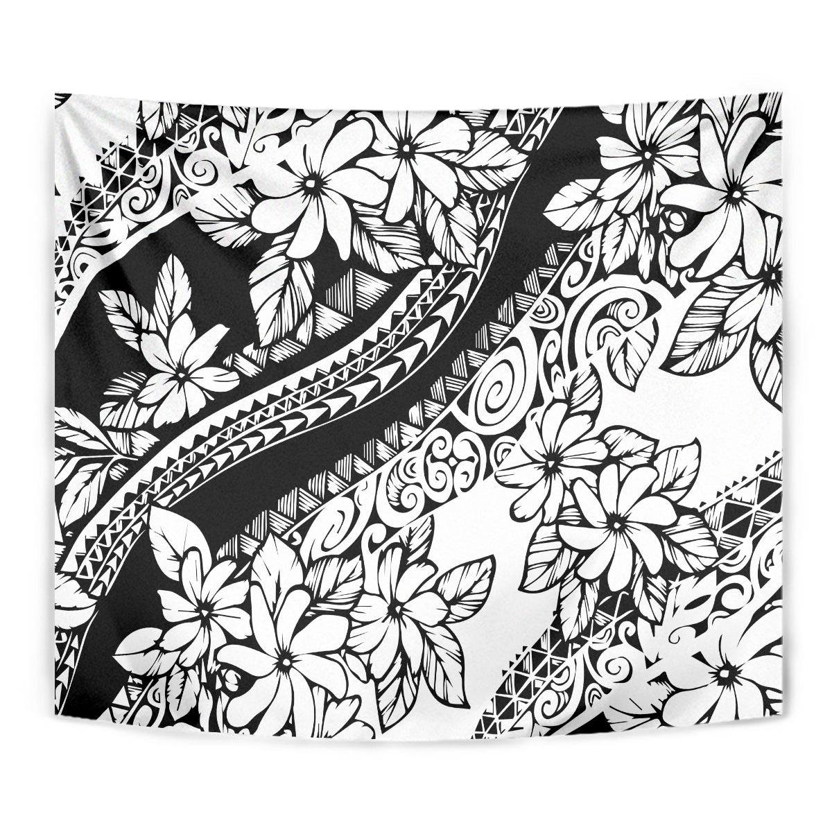 Polynesia Tapestry Polynesian Tropical Flowers Black Pastel Vibes - Wonder Print Shop