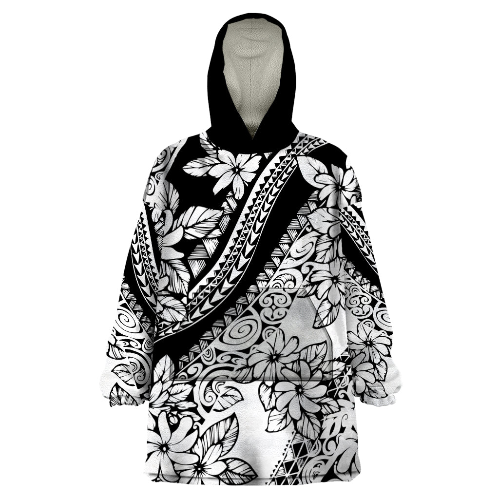 Polynesia Wearable Blanket Hoodie Polynesian Tropical Flowers Black Pastel Vibes - Wonder Print Shop