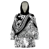 Polynesia Wearable Blanket Hoodie Polynesian Tropical Flowers Black Pastel Vibes - Wonder Print Shop