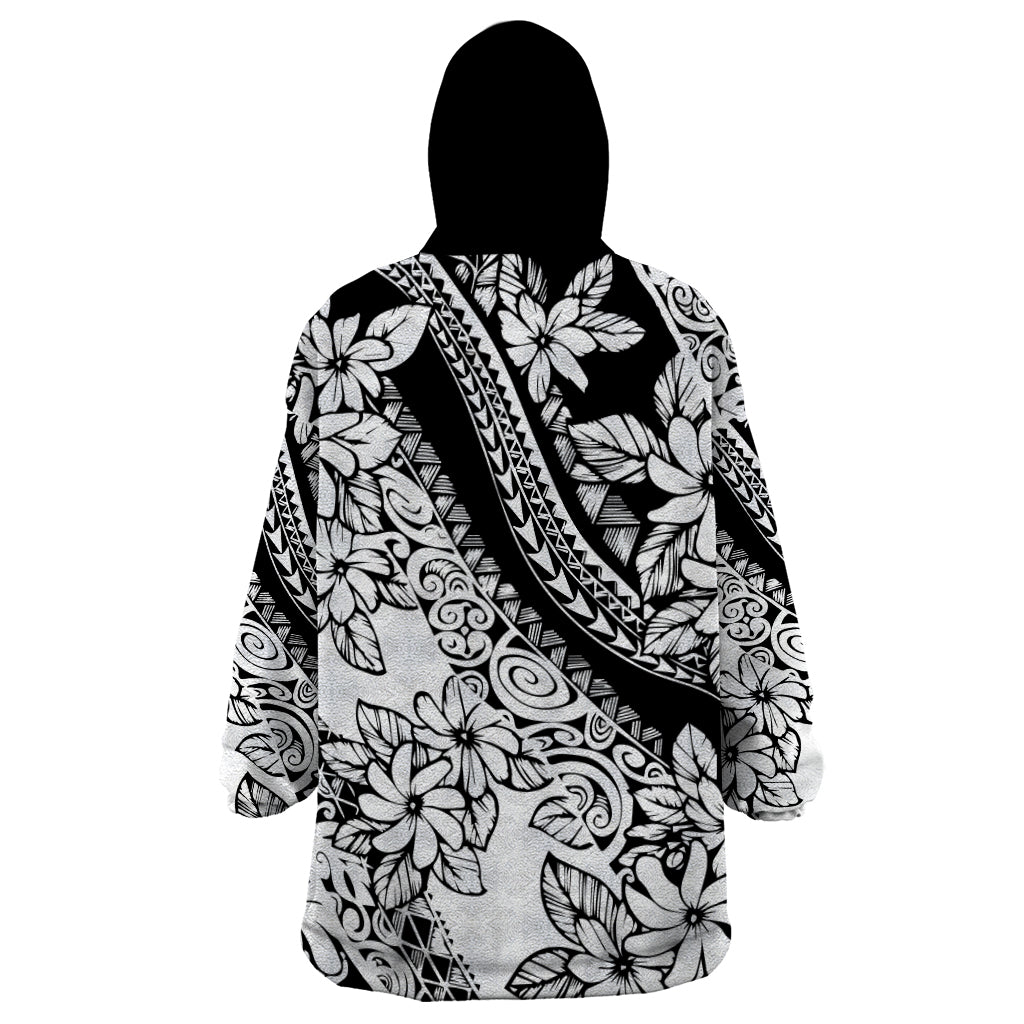Polynesia Wearable Blanket Hoodie Polynesian Tropical Flowers Black Pastel Vibes - Wonder Print Shop
