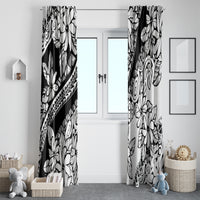 Polynesia Window Curtain Polynesian Tropical Flowers Black Pastel Vibes - Wonder Print Shop