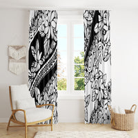 Polynesia Window Curtain Polynesian Tropical Flowers Black Pastel Vibes - Wonder Print Shop