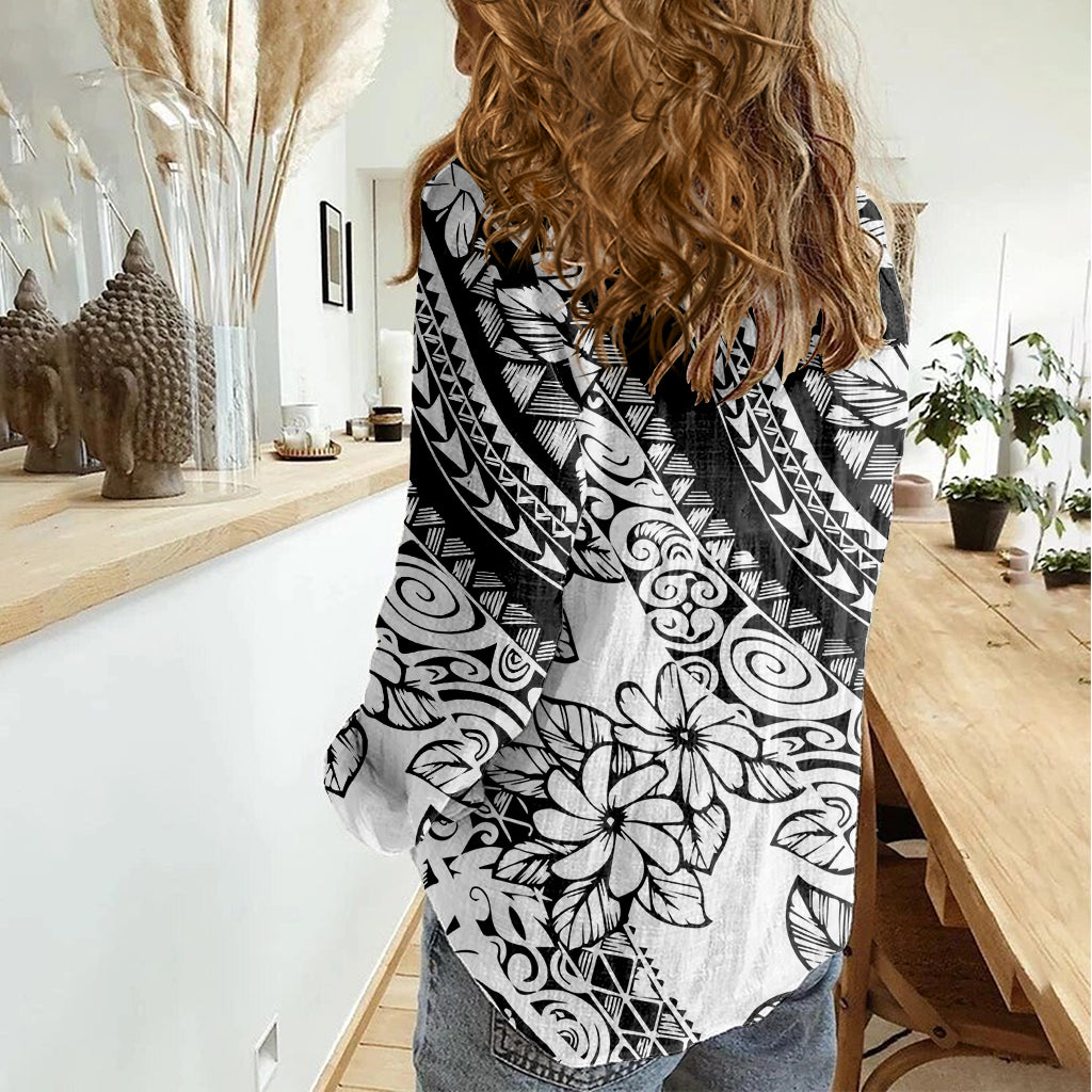 Polynesia Women Casual Shirt Polynesian Tropical Flowers Black Pastel Vibes - Wonder Print Shop