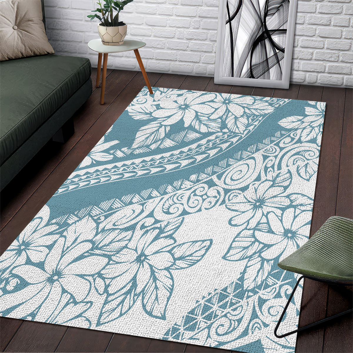 Polynesia Area Rug Polynesian Tropical Flowers Blue Pastel Vibes - Wonder Print Shop