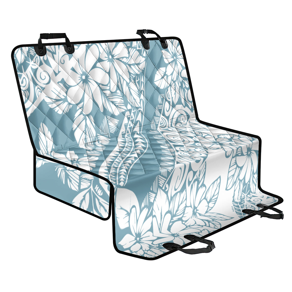 Polynesia Back Car Seat Cover Polynesian Tropical Flowers Blue Pastel Vibes - Wonder Print Shop